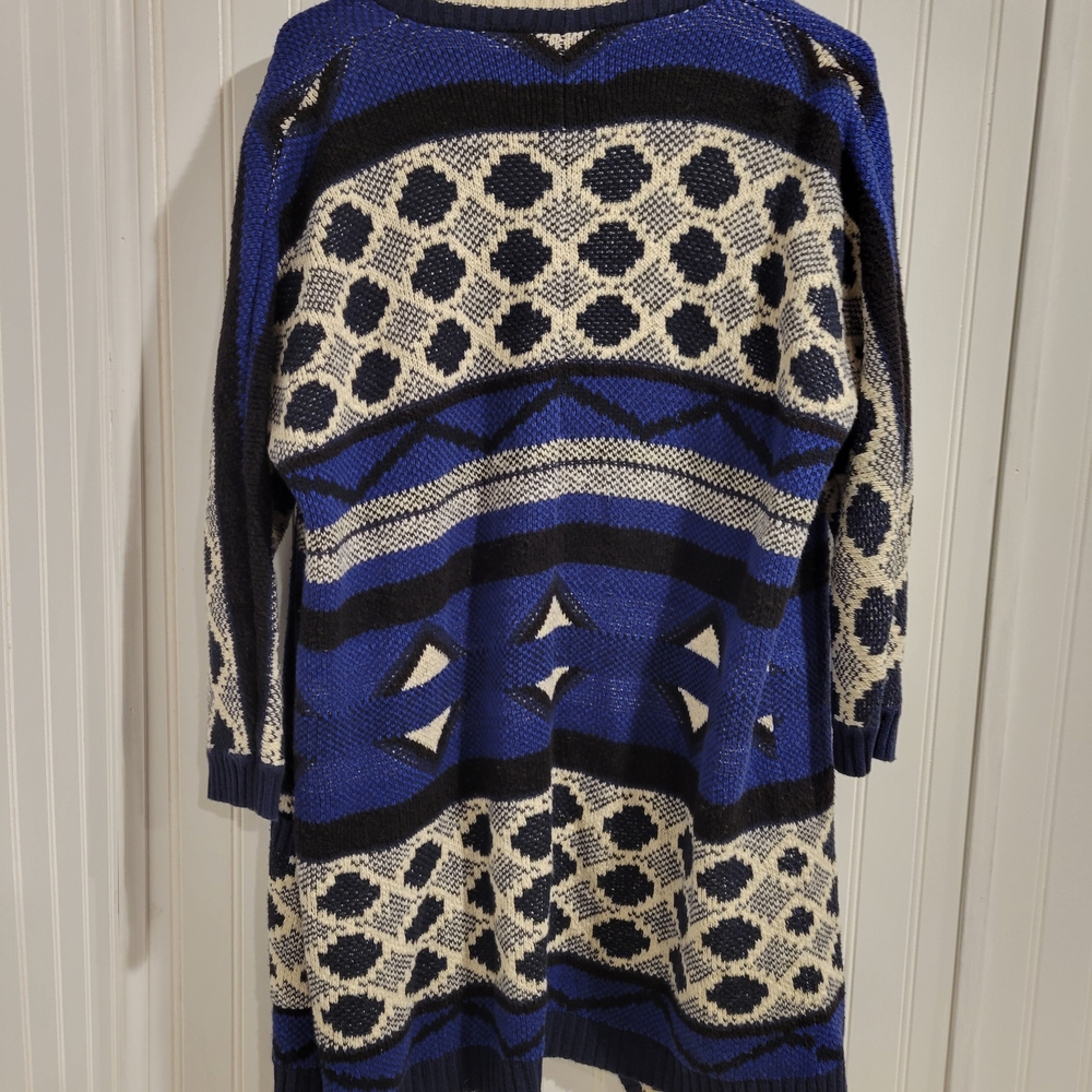 Lucky Brand Blue Cream Tribal Open Sweater Size Medium - Picture 10 of 12